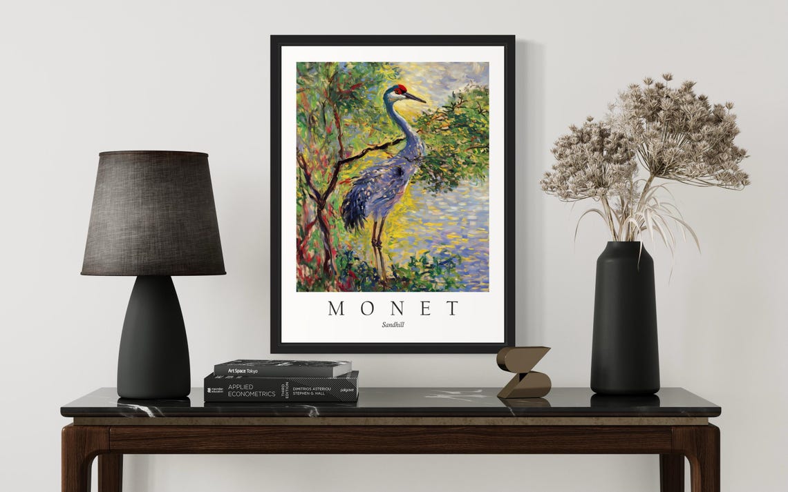 Sandhill Crane Wading at the Water Monet Style Wetland Bird Poster - Image 3