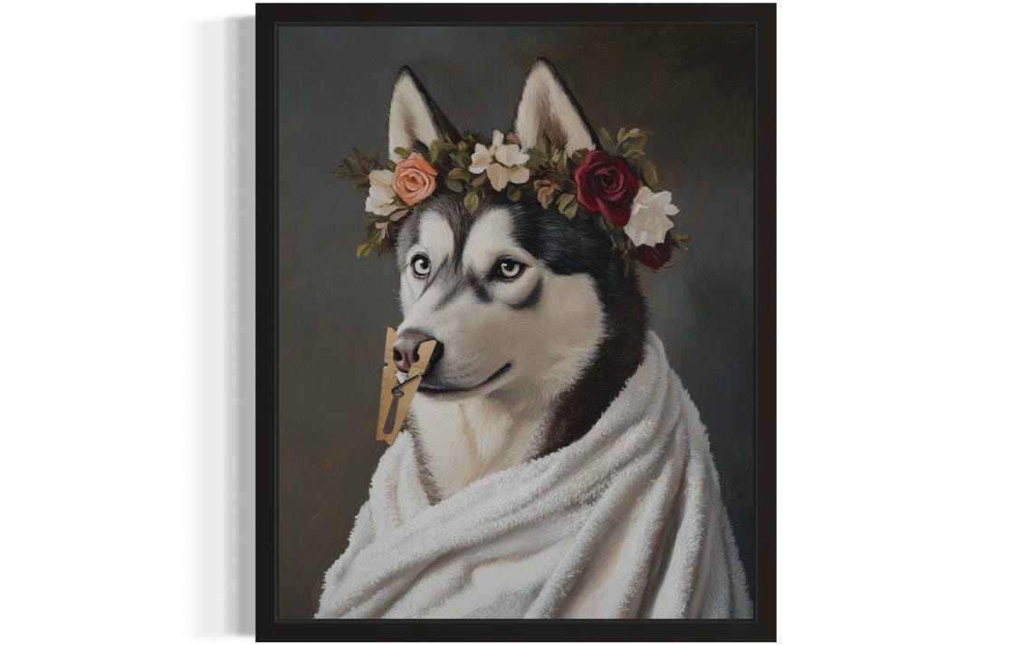 Siberian Husky Flower Crown Clothespin Funny Restroom Poster