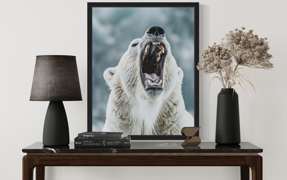 Polar Bear Yawning Wide with Open Mouth Wildlife Photo Poster - Image 2