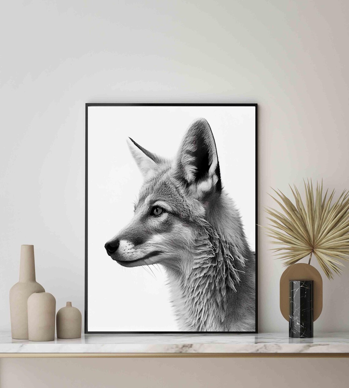 Wild Canine Profile Portrait in Black and White Sketch Poster - Image 3