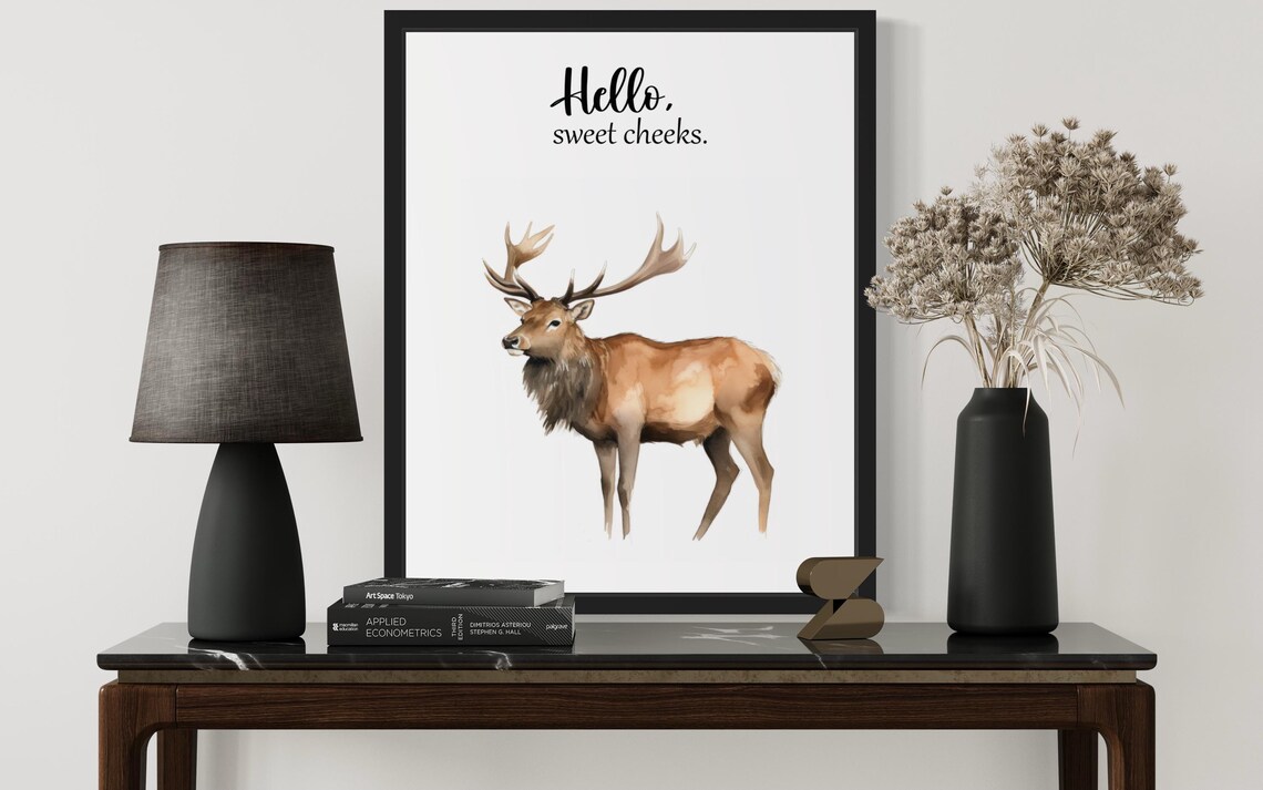 Elk With Large Antlers Hello Sweet Cheeks Funny Bathroom Poster - Image 3