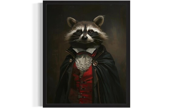 Raccoon Vampire Aristocratic Gothic Portrait Oil Painting Poster