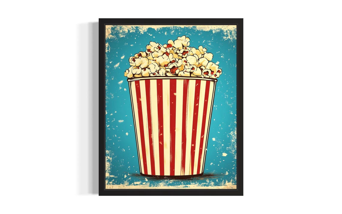 Retro Popcorn Bucket Red Stripes Vintage Cinema Snack Poster