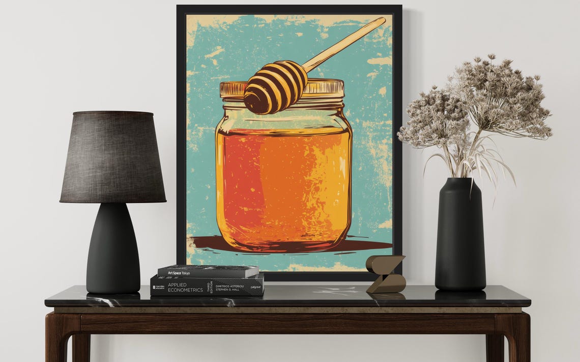 Honey Jar With Dipper Retro Teal Kitchen Decor Pop Art Poster - Image 3
