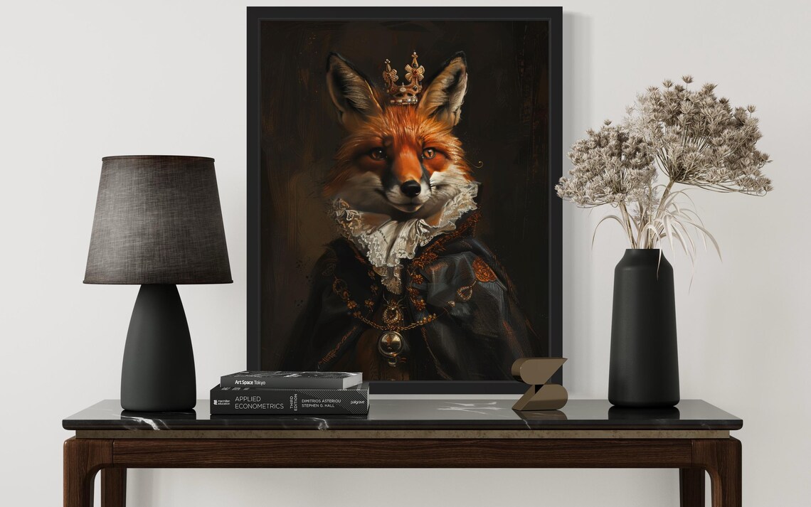 Crowned Red Fox King In Jeweled Royal Robe Gothic Portrait Poster - Image 2