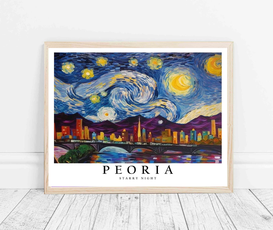 Peoria Starry Night River Bridge Skyline Purple Hills Poster - Image 3