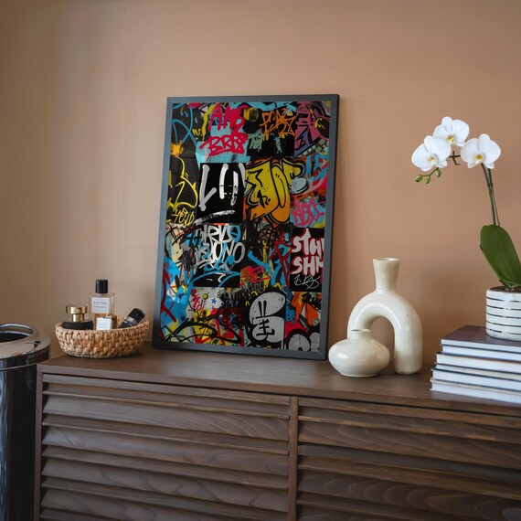 Colorful Graffiti Tags Collage Memphis Style Street Art Print