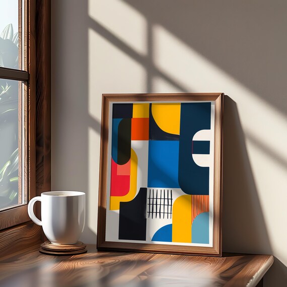 Midcentury Modern Memphis Poster Abstract Vibrant Colors Screen Print Design Gouache Palette Retro Vibe Monochrome Wall