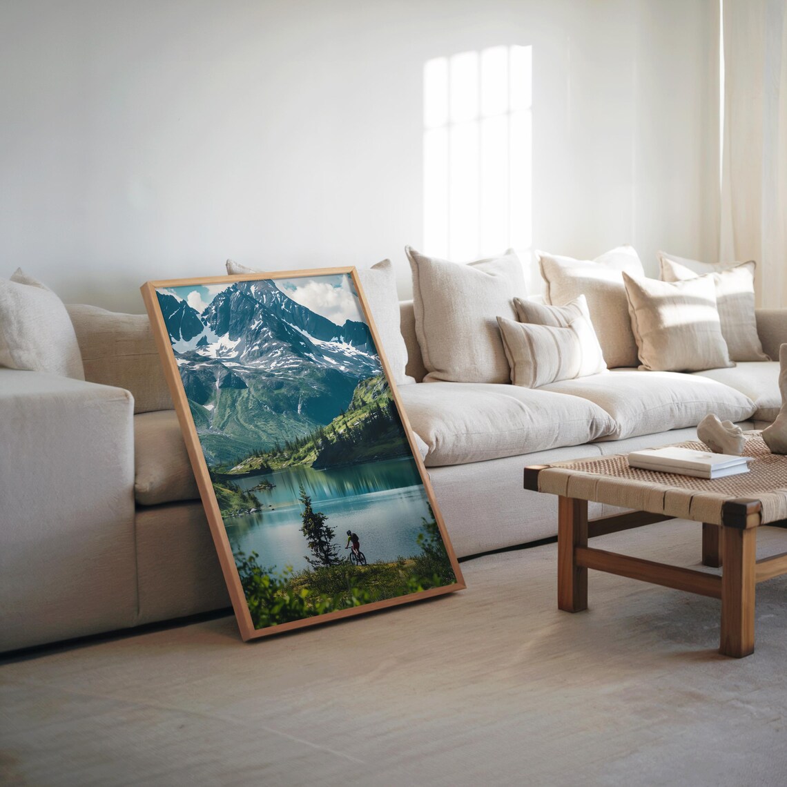 Mountain Lake Cyclist Adventure Nature Photography Art Poster