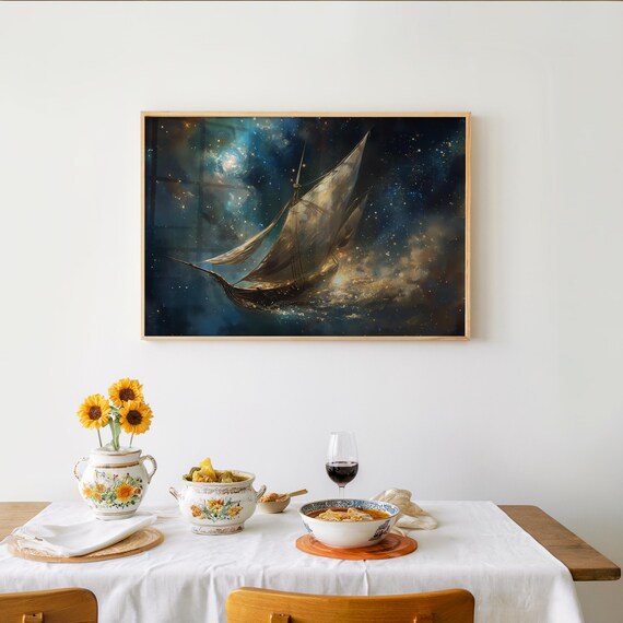 Tall Ship Sailing Through Galaxy Starry Night Fantasy Art Poster