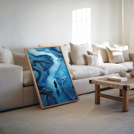 Psychedelic River Woman Poster Surreal Oil Painting Cool Tones Vibrant Colors Dreamy Vibe Photo Manipulation Art