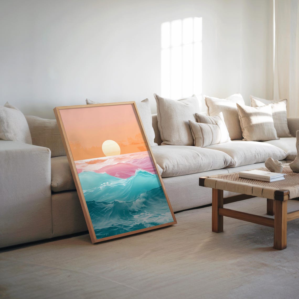 Vaporwave Ocean Sunset Pastel Waves Retro Aesthetic Wall Art