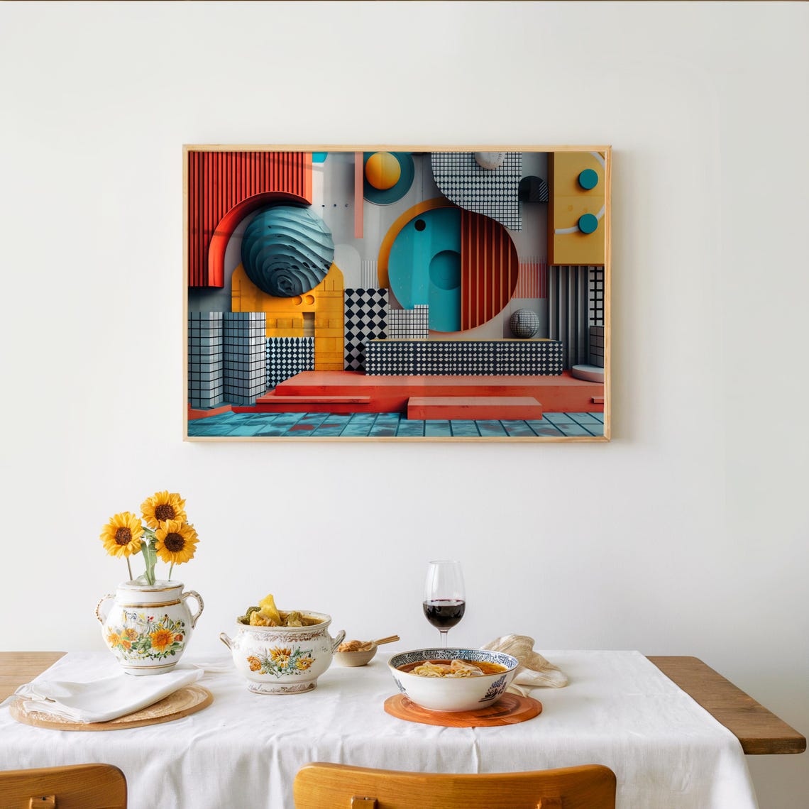 Bauhaus Geometric 3D Shapes Colorful Abstract Modern Wall Poster