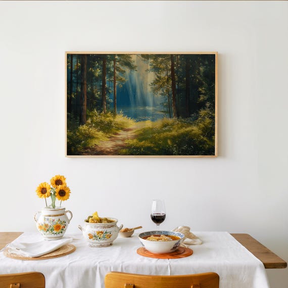 Impressionistic Forest Path Poster Vibrant Palette Art Dreamy Vibe Oil Painting Print Nature Landscape Wall Decor