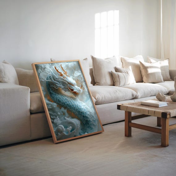 Dragon Cloud Sky Photorealistic Maximalist Art Airbrush Oil Painting Monochrome Cool Tones High Vibe Artwork
