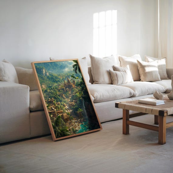 Jungle Waterfall Poster Photorealistic 3d Render Warm Tones Vibrant Colors Cinematic Vibe Nature Art
