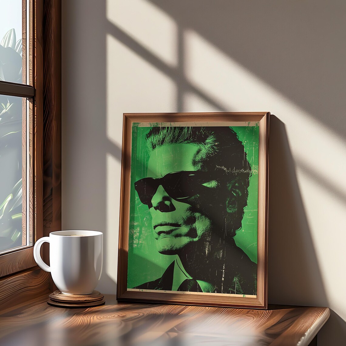 Man In Sunglasses Green Duotone Pop Art Portrait Vintage Style Poster