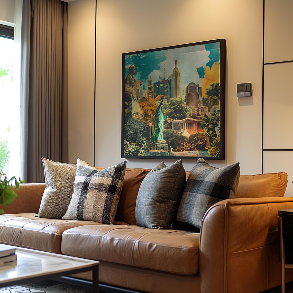 New York City Landmarks Collage Statue of Liberty Urban Poster
