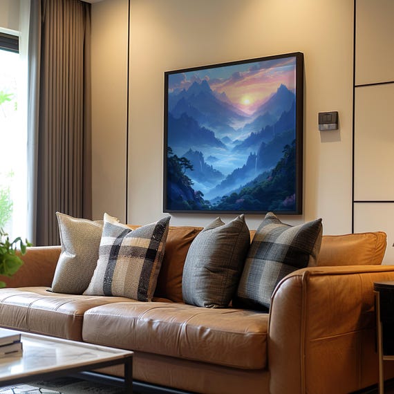 Impressionist Anime Mountain Sunset Poster Vibrant Palette Dreamy Ambiance Artwork Wall Decor Home And Office Aesthetics