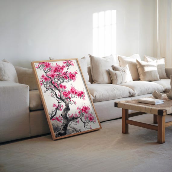 Photorealistic Tree Art Pink Blossoms Maximalist Style Airbrush Watercolor Pastel Palette Glossy Detail Unique