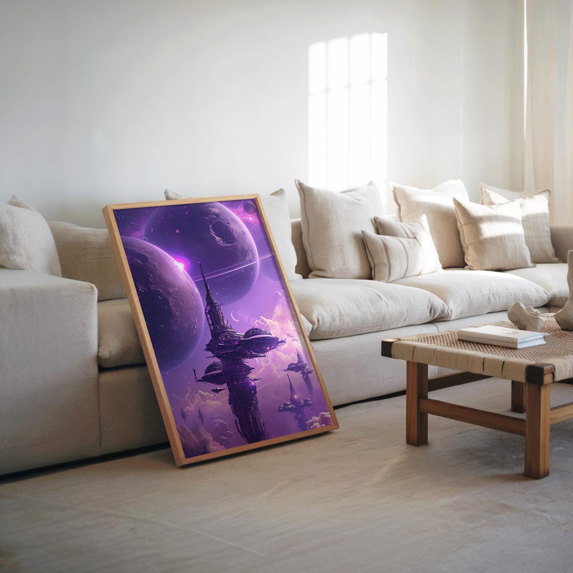 Retrofuturism Space Station Neon Purple Pastel Synthwave Art Poster