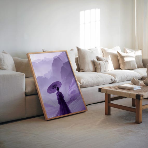 Impressionistic Photorealistic Woman Umbrella Poster Muted Pastel Colors Dreamy Vibe Art No 106