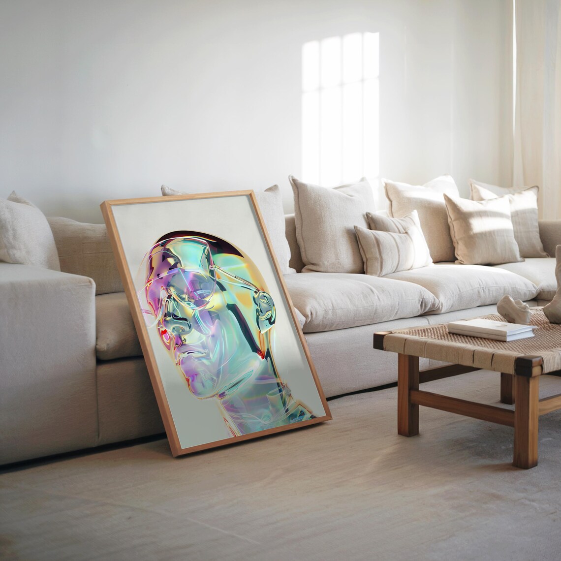 Iridescent Holographic Glass Head Profile Futuristic Portrait Poster