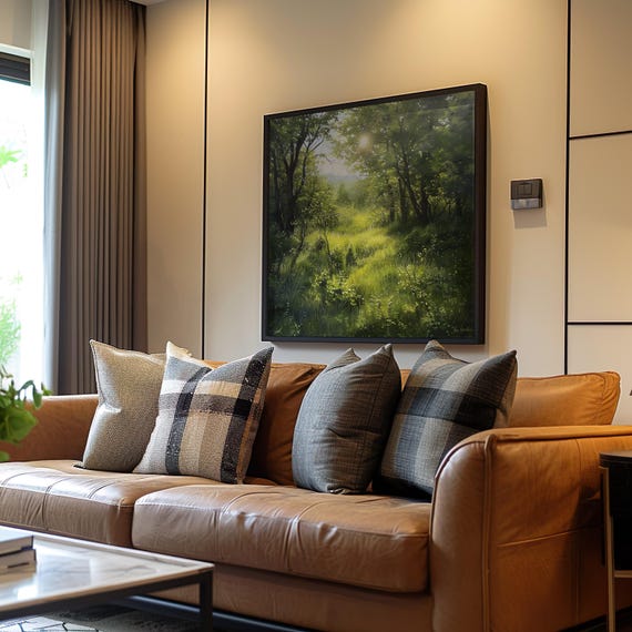 Sunlit Forest Woods Poster Photorealistic Impressionist Art Oil Acrylic Painting Pastel Hues Dreamy Soft Light