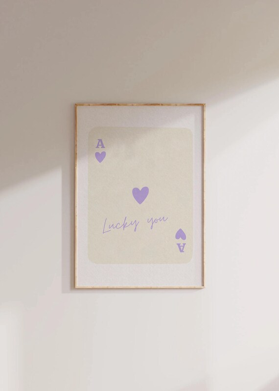 Trendy Purple Ace of Hearts Lucky You Script Playing Card Poster