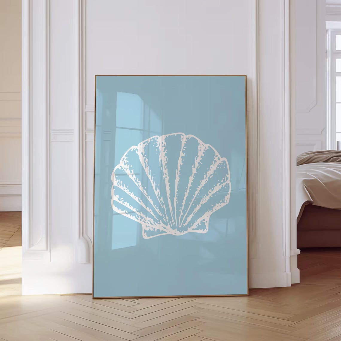 White Scallop Shell On Soft Sky Blue Coastal Beach Decor Poster - Image 4