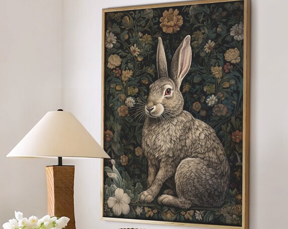 William Morris Inspired White Rabbit Art Print