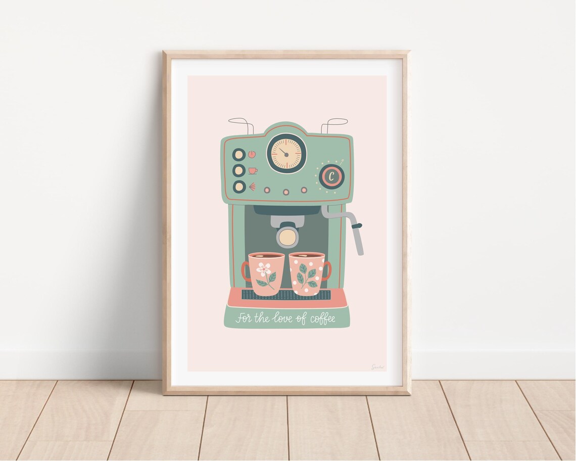 Retro Coffee Machine Coffee Quote, Kitchen Art - Image 2