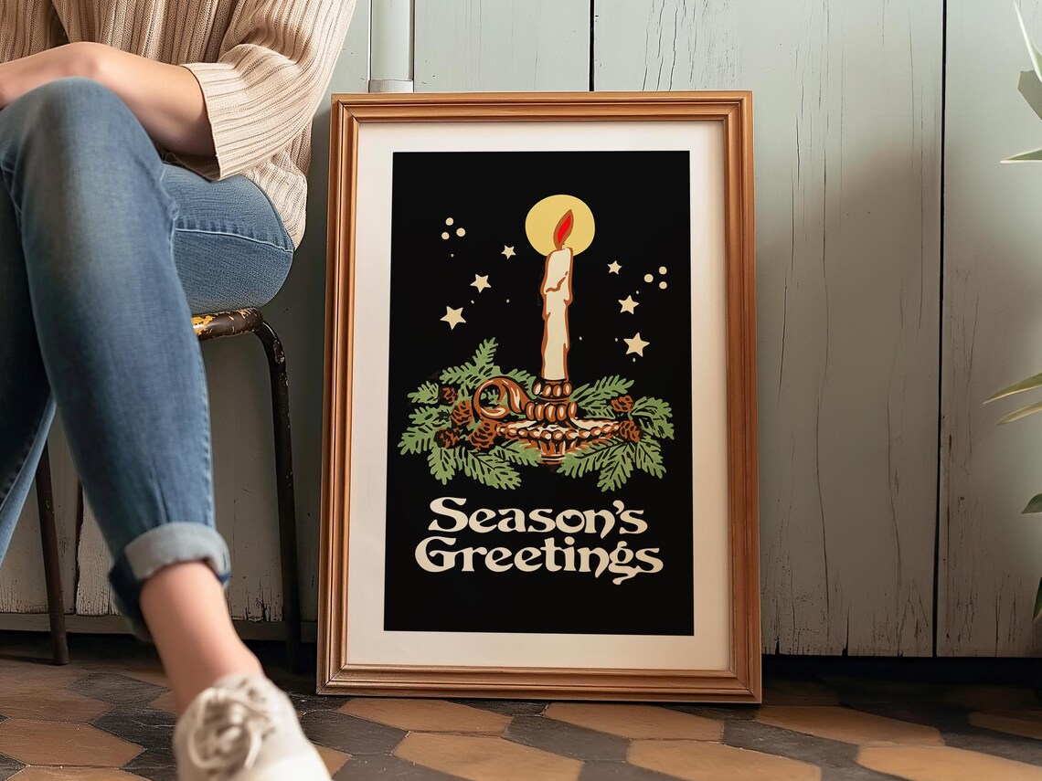 Seasons Greetings Retro Christmas Poster Print - Image 3