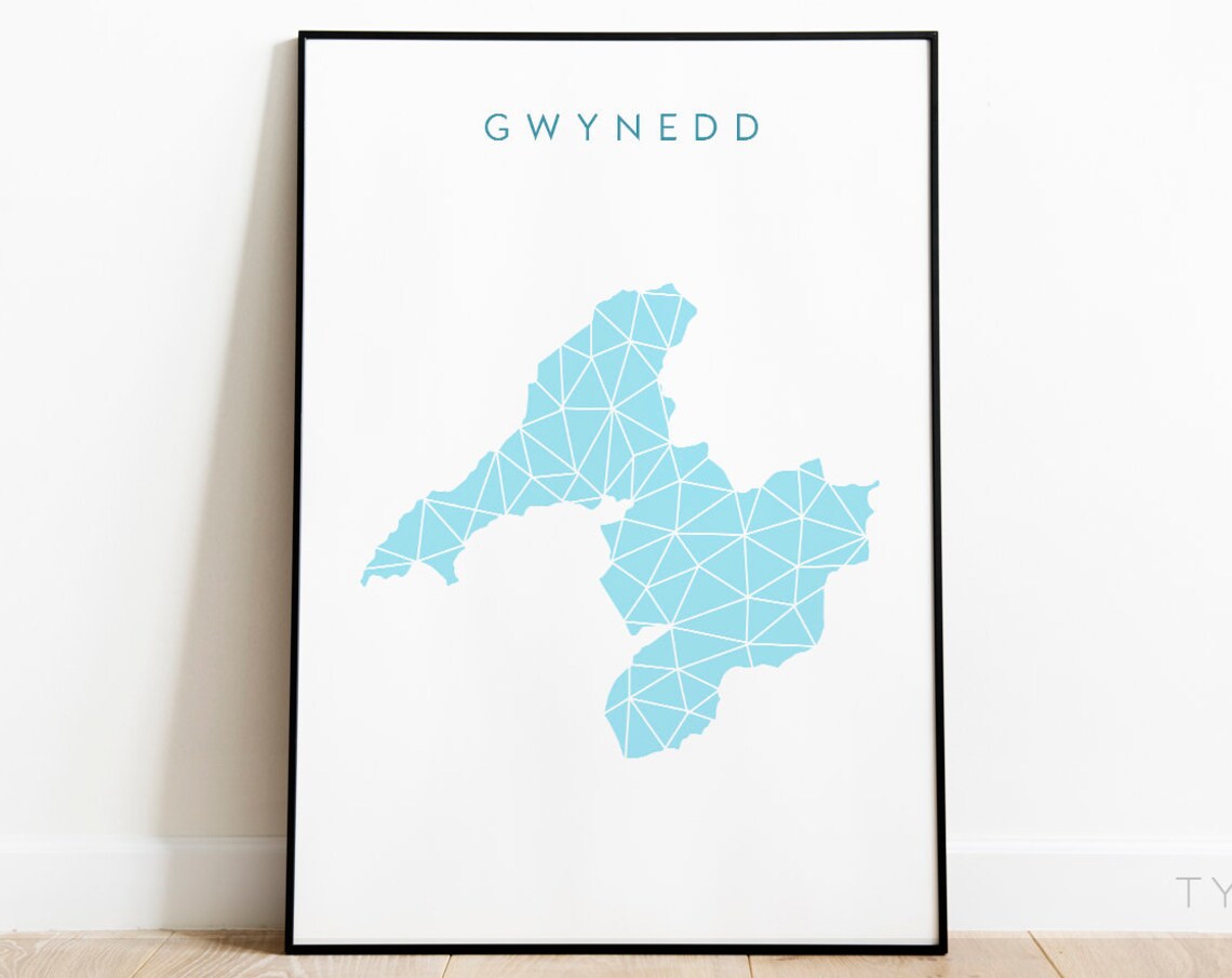 Gwynedd North Wales Map, Minimalist Travel Poster