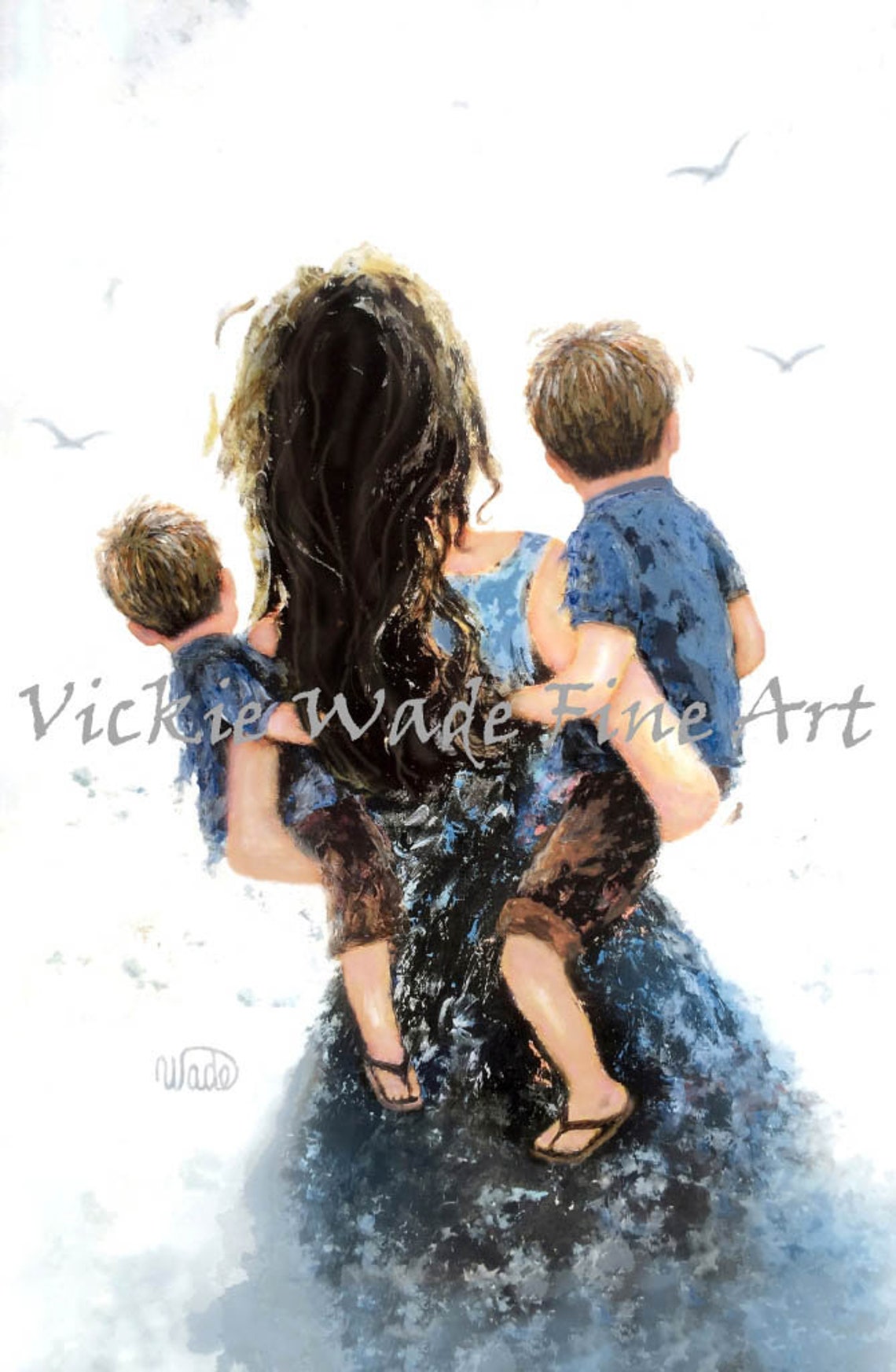 Brunette Mother Carrying Two Young Boys In Her Loving Arms Poster