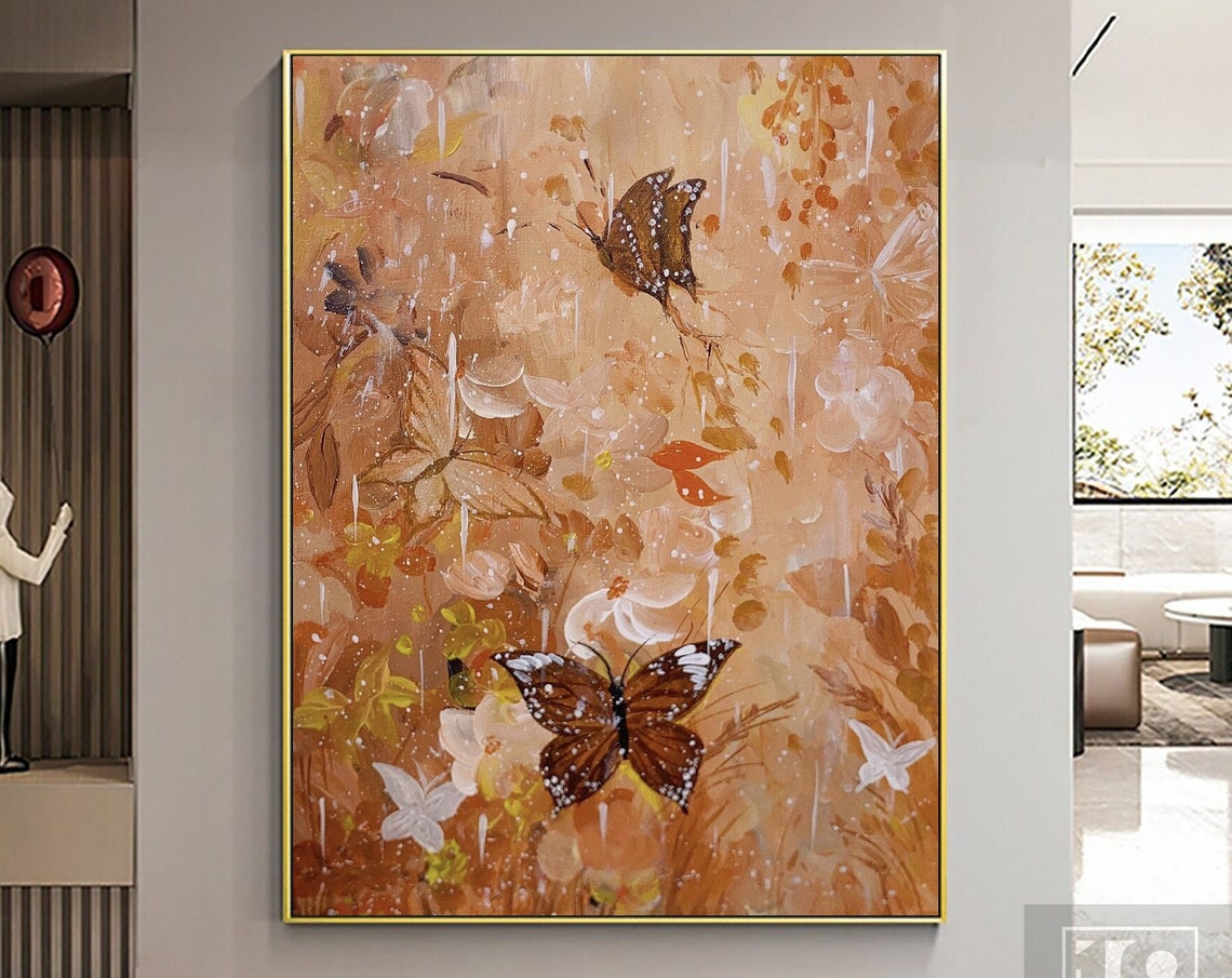 Large Butterfly Painting Abstract Painting For Bedroom Butterfly Wall Art Modern Art For Home Decor Orange Textured Wall Art