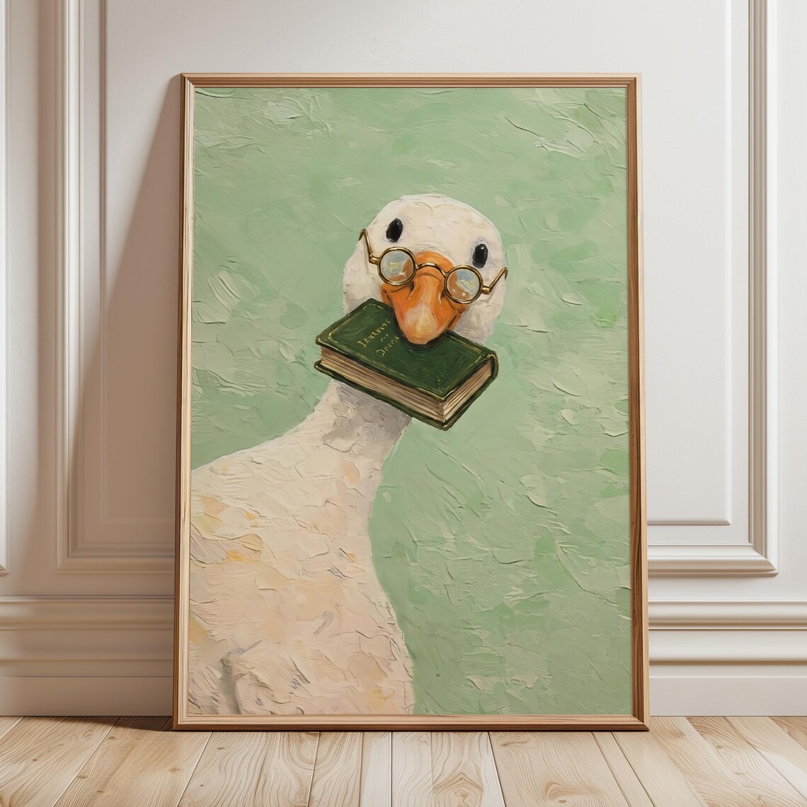 Whimsical Goose Reading Art Print, Cottagecore Book Nook