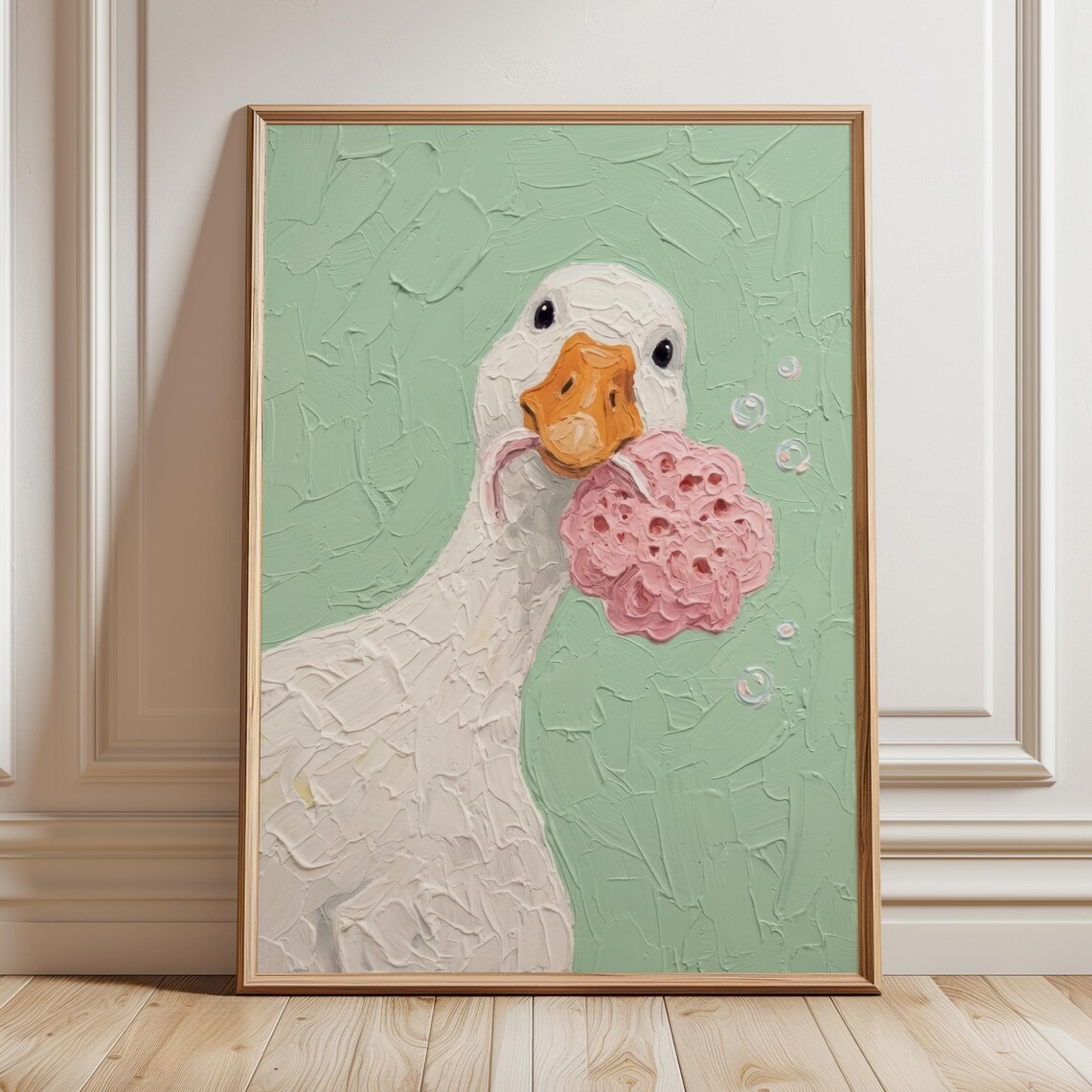Funny Goose Bathroom Wall Art, Retro Sage Green Poster