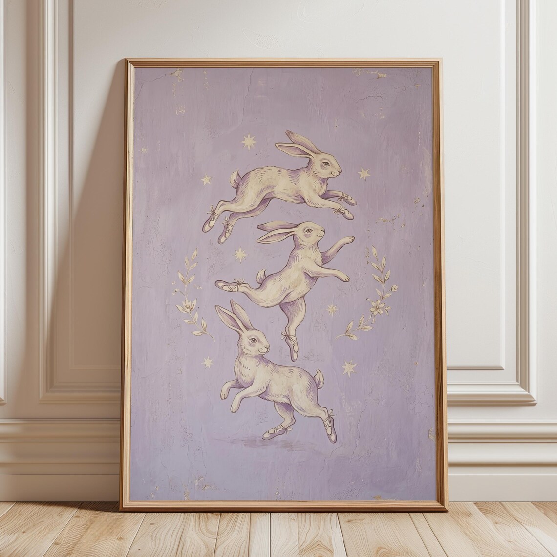 Ballerina Bunnies in Slippers Lavender Dancing Rabbit Poster