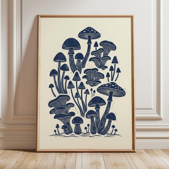 Minimalist Mushroom Print Scandinavian Folk Art Decor Mid Century Modern Botanical Poster Nordic Nature Cottagecore Digital Download