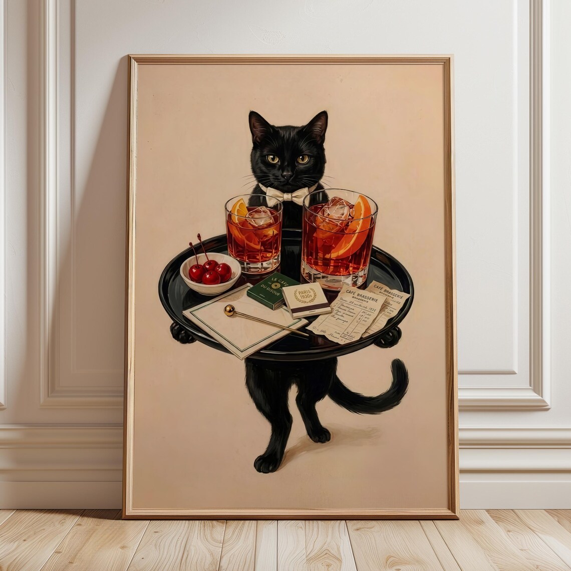 Black Cat Butler Serving Cocktails Vintage Bar Lounge Funny Poster