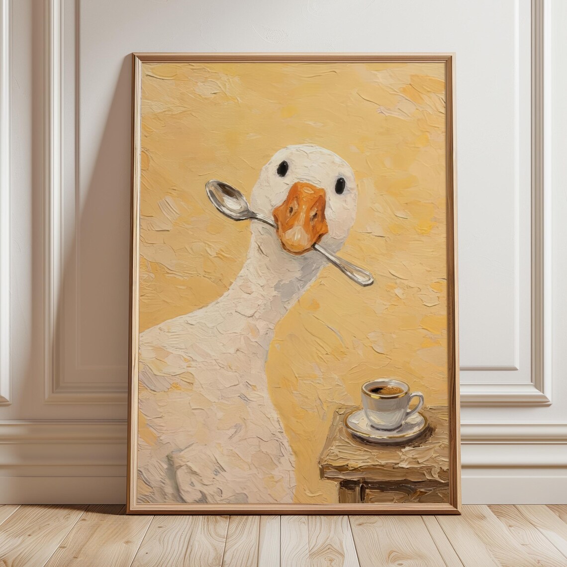 Silly Goose Espresso Whimsical Kitchen Oil Painting Funny Bird Poster