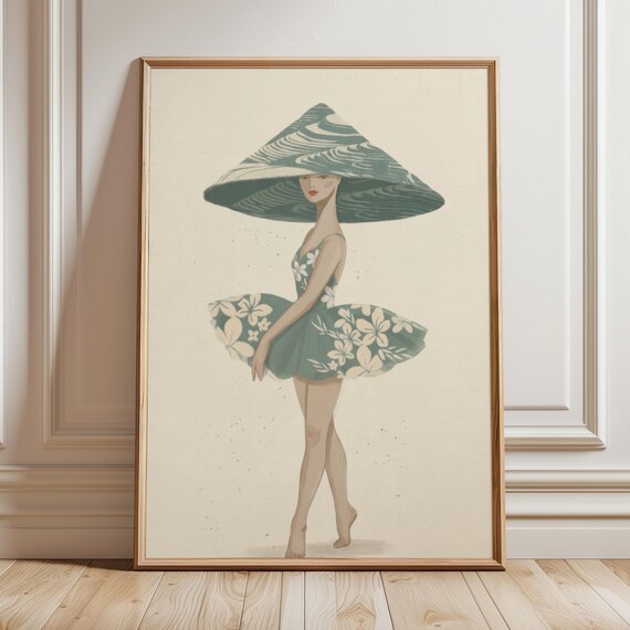 Vintage Japanese Ballerina Art Print, Japandi Ballet