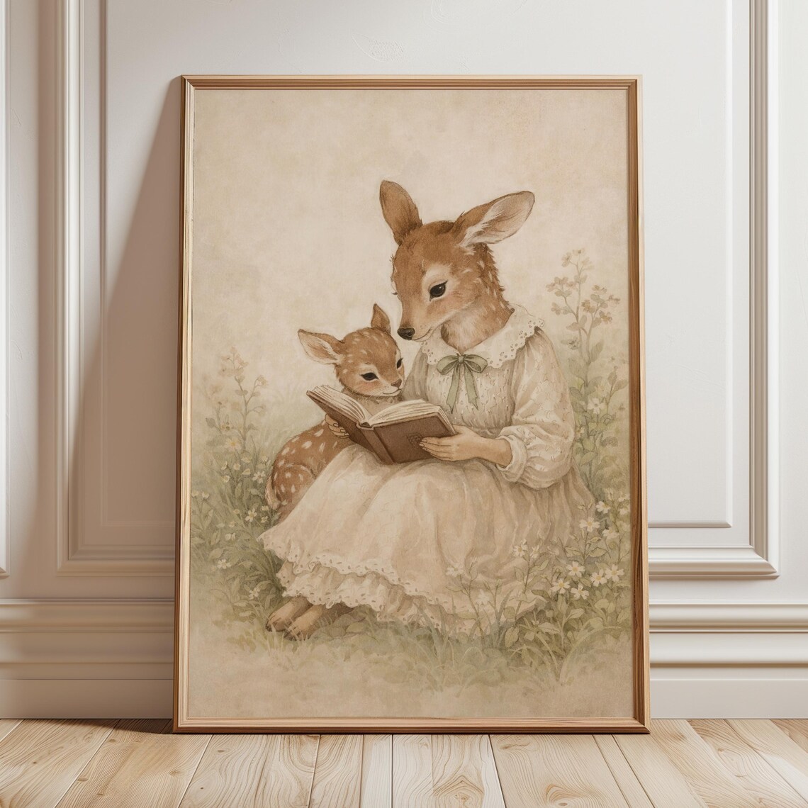 Mother Deer Reading To Fawn Nursery Print Woodland Storybook Decor Gift