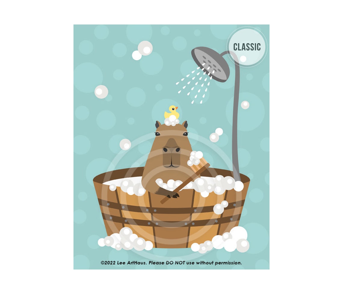Capybara Taking Bubble Bath In Wooden Tub With Rubber Duck Poster