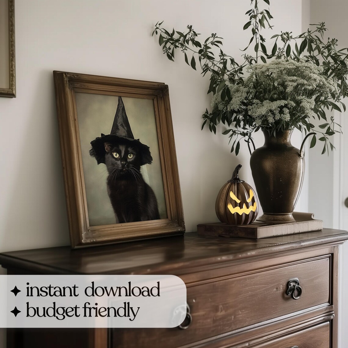 Black Cat Halloween Vintage Style Autumn Art Print - Image 5