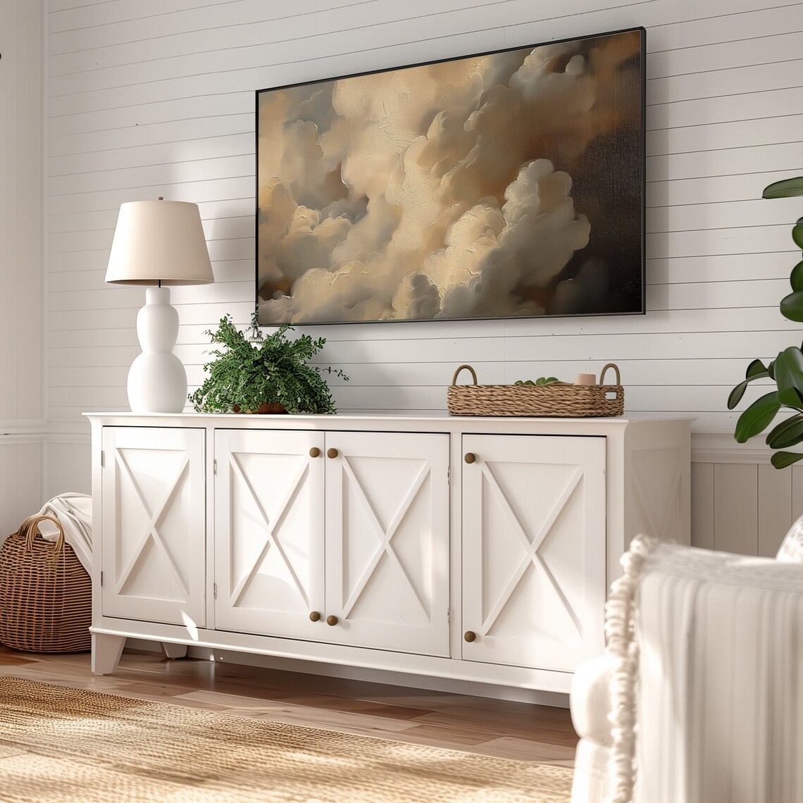 Cloud Frame TV Art, Moody Vintage Gold Cloud Art Print - Image 3