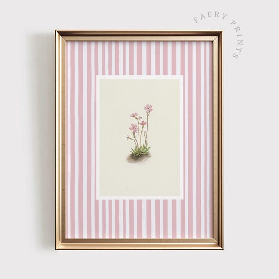 Pink Stripe Floral Print, Botanical Nursery Decor