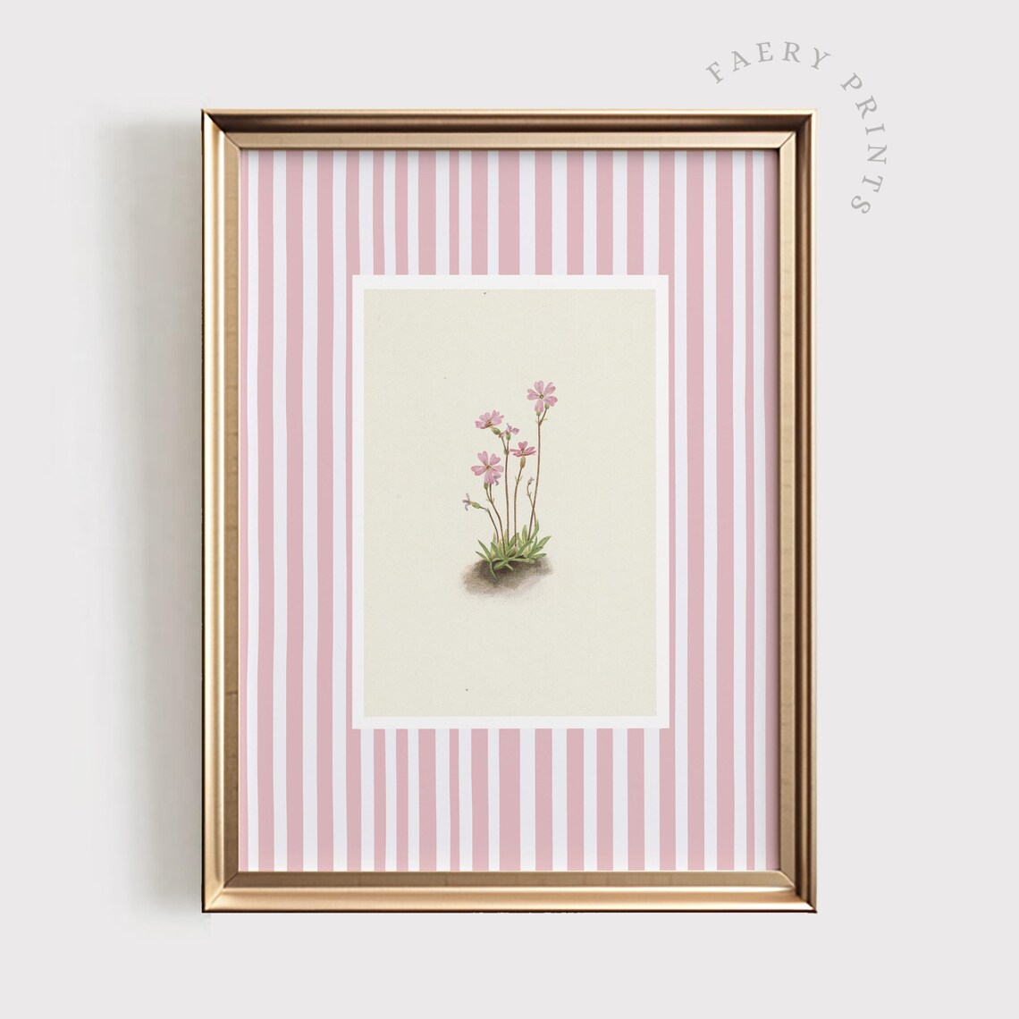 Pink Stripe Floral Print, Botanical Nursery Decor