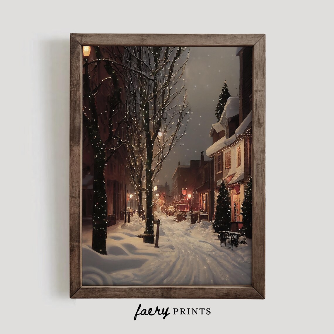 Winter Village Christmas Art Print, Snowy Home Decor - Image 2